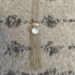Kendra Scott Ivory Mother of Pearl and Iridescent Druzy Gold Tassel Necklace